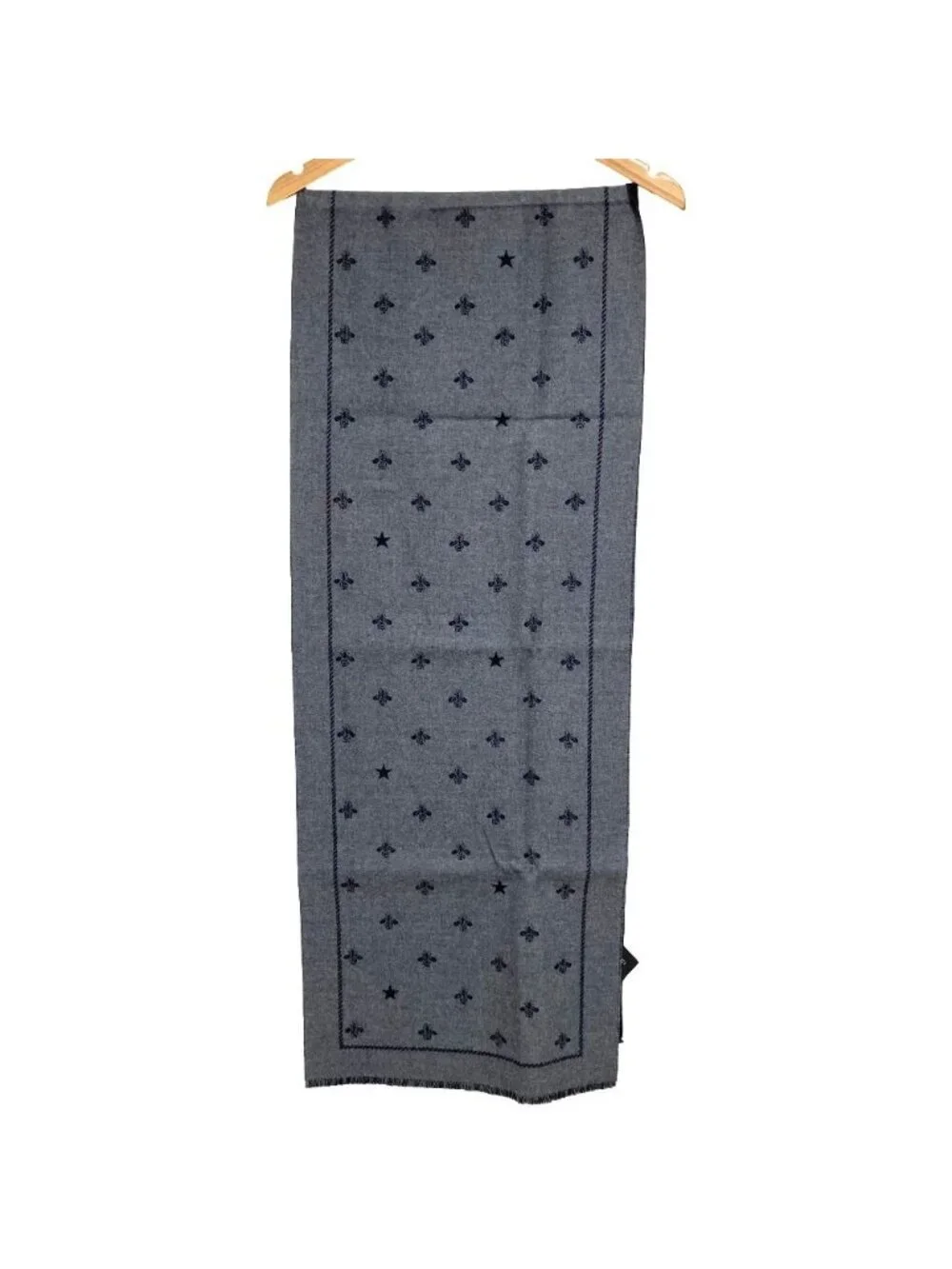Gucci Bee Star Reversible Wool Scarf Navy Gray